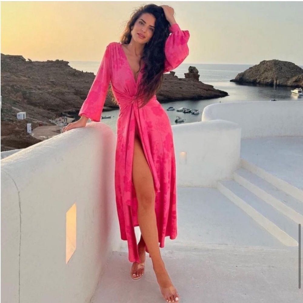 Zara Jacquard Wrap Dress Pink NWT